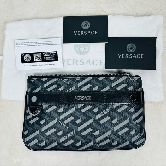NWT Versace La Greca Signature Logo Rectangular Modular Small Pouch Bag 8”x4.75” - Picture 5 of 10